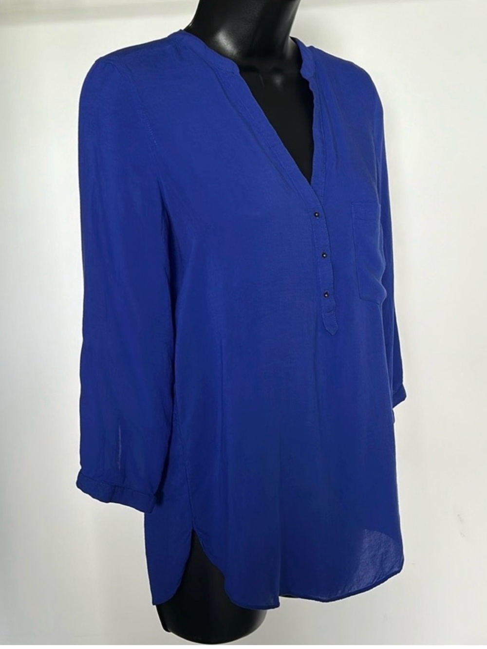 ZARA Basics Royal Blue Flowy V-Neck Tunic Blouse Women’s XS - Picture 6 of 12